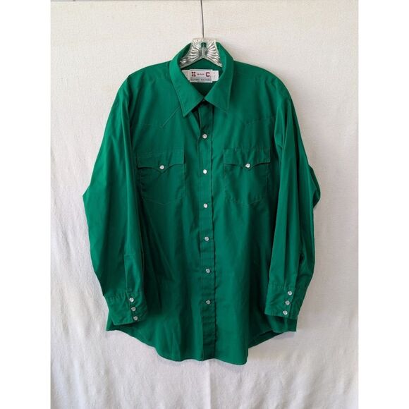 Vintage H Bar C California Ranchwear Green w/ Pearl Snap Buttons Size Large
